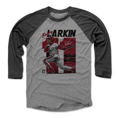 500 LEVEL Barry Larkin 3/4 Sleeve T-Shirt (Baseball Tee, XXX-Large, Black/Heather Gray) - Barry Larkin Vintage R