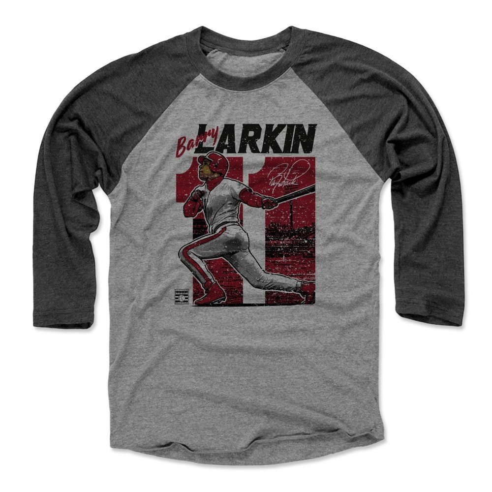 500 LEVEL Barry Larkin 3/4 Sleeve T-Shirt (Baseball Tee, XXX-Large, Black/Heather Gray) - Barry Larkin Vintage R