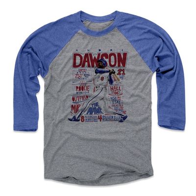 500 LEVEL Andre Dawson Tee Shirt (Baseball Tee, XXX-Large, Royal/Heather Gray) - Andre Dawson Stats B
