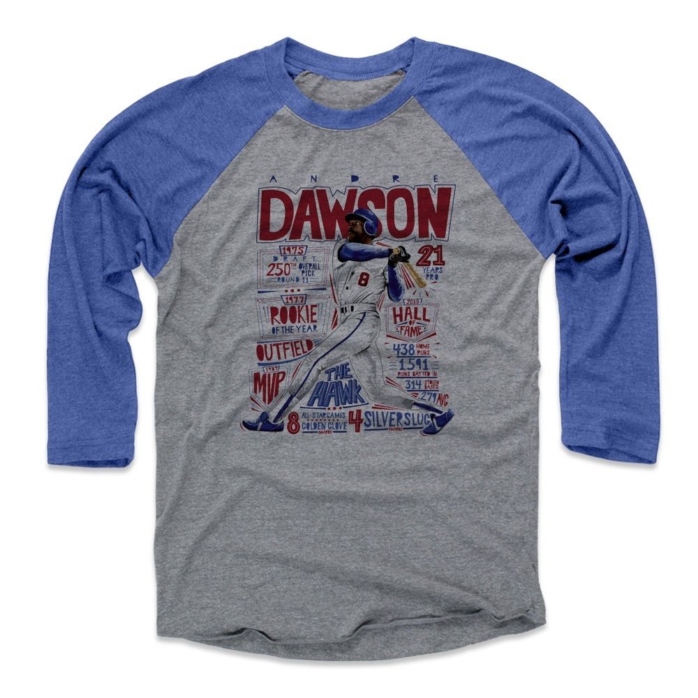 500 LEVEL Andre Dawson Tee Shirt (Baseball Tee, XXX-Large, Royal/Heather Gray) - Andre Dawson Stats B