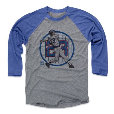 500 LEVEL Ryne Sandberg 3/4 Sleeve T-Shirt (Baseball Tee, X-Large, Royal/Heather Gray) - Ryne Sandberg Sketch Ryno B