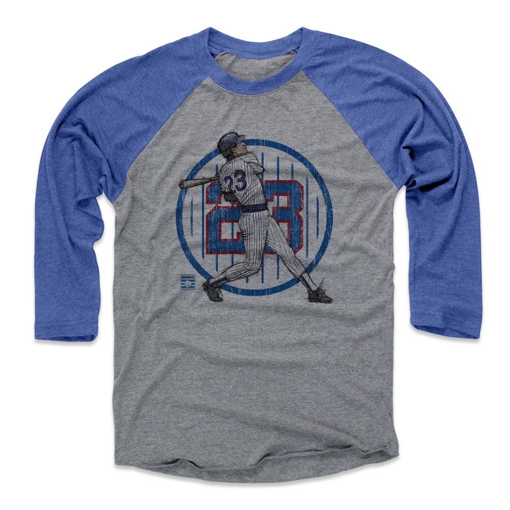 500 LEVEL Ryne Sandberg 3/4 Sleeve T-Shirt (Baseball Tee, X-Large, Royal/Heather Gray) - Ryne Sandberg Sketch Ryno B