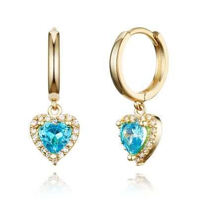 14k Gold Plated Brass Blue Heart Plain Huggy Baby Girls Hoop Earrings