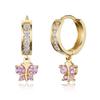 14k Gold Plated Brass Pink Butterfly Channel Cz Huggy Baby Girls Hoop Earrings view 1