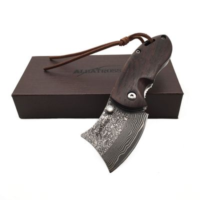 ALBATROSS Premium EDC Mini Damascus Folding Pocket Knife - 2" Blade, Genuine Sandalwood Handle, Liner Lock, Everyday Carry for Camping, Hunting, Outdoor Adventures, Great Gift for Men - HGDK002