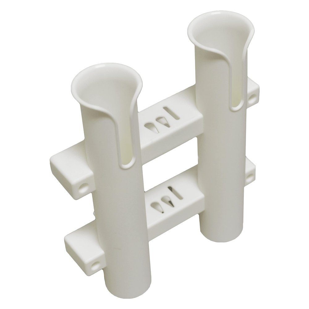 T-H Marine Fishing Rod Holder | 2 in 1 Molded Rod Rack with Storage Slots for Knife, Pliers & Lures - White