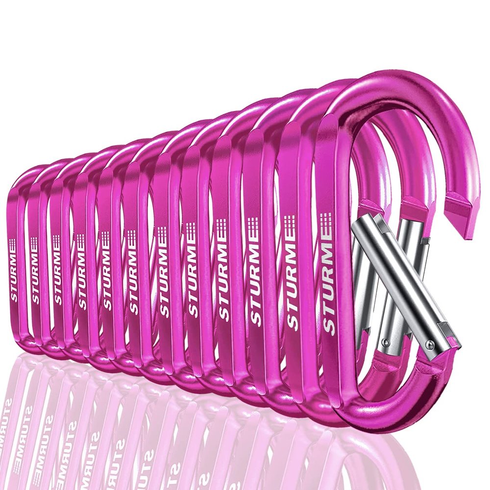 3" Aluminum D Ring Carabiners Clip D Shape Spring Loaded Gate Small Keychain Carabiner Clip Set for Outdoor Camping Mini Lock Snap Hooks Spring Link Key Chain Durable Improved 12 PCS (Fuschia)