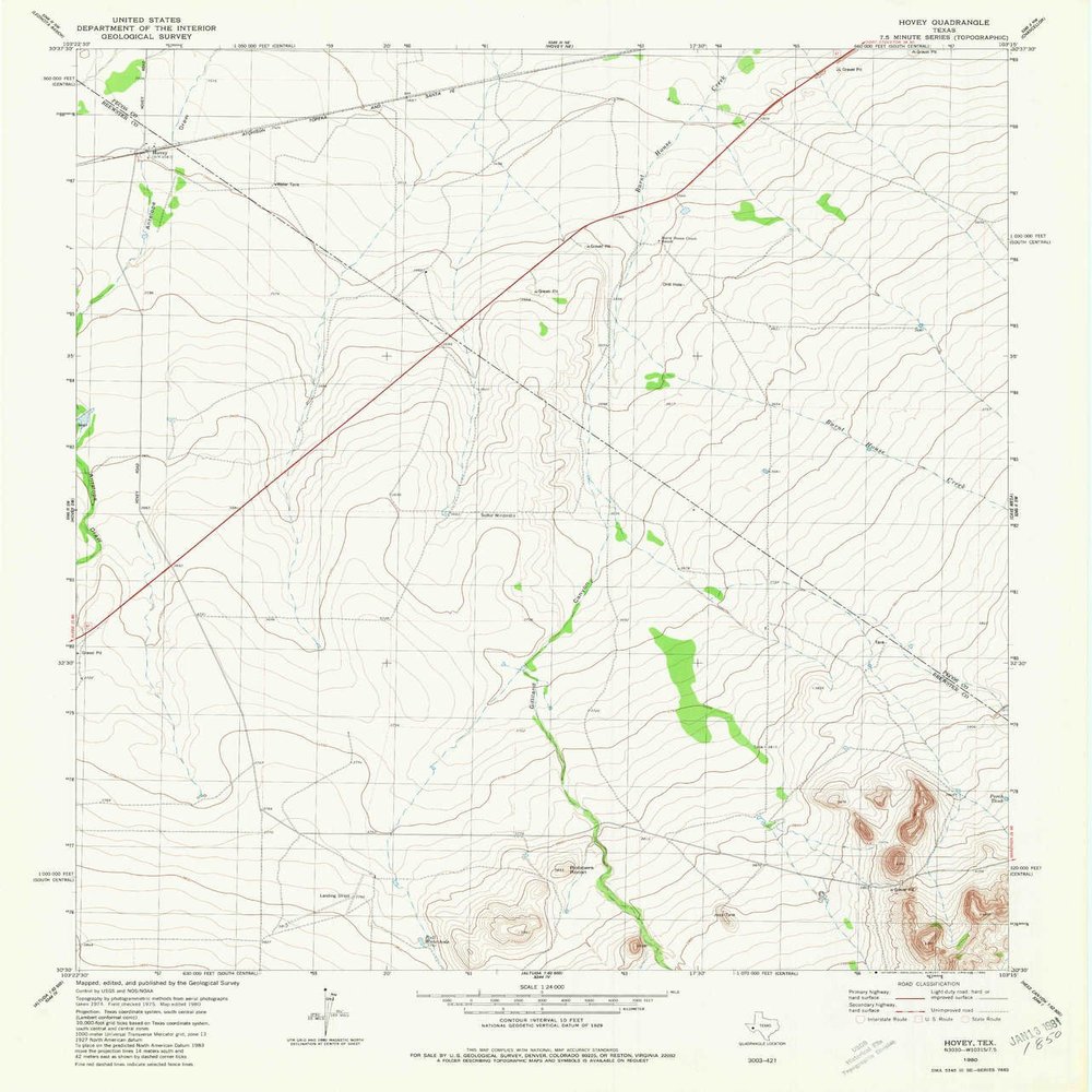 YellowMaps Hovey TX topo map, 1:24000 Scale, 7.5 X 7.5 Minute, Historical, 1980, Updated 1980, 27.1 x 23.2 in - Tyvek