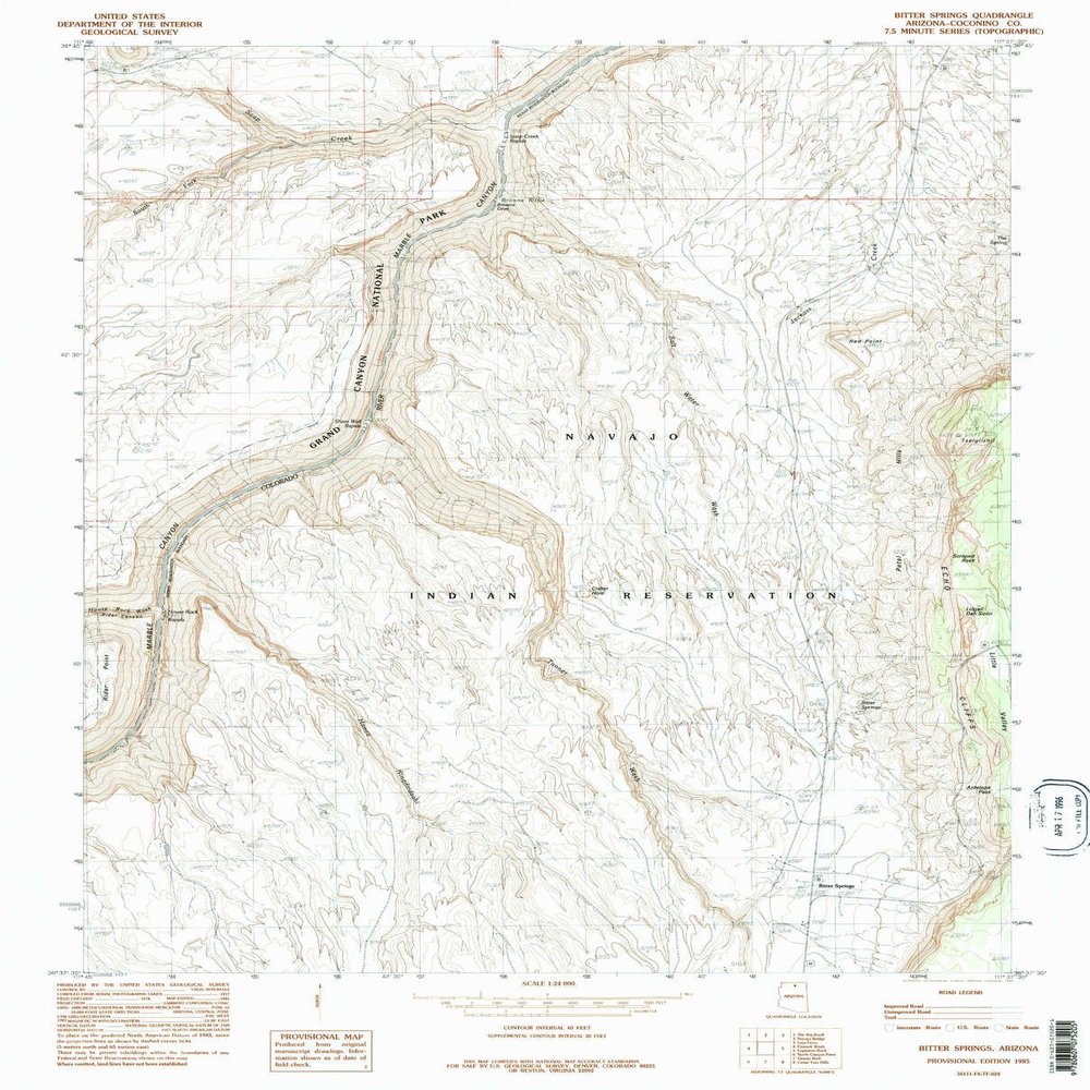 YellowMaps Bitter Springs AZ topo map, 1:24000 Scale, 7.5 X 7.5 Minute, Historical, 1985, Updated 1985, 26.8 x 21.6 in - Tyvek