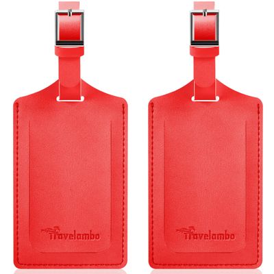 Travelambo Luggage Tags for Suitcases Faux Leather Privacy Protection 2 Pack Bag Tags Travel Accessories Essential, Classic Red