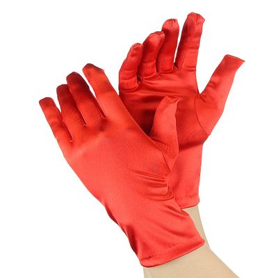 NYFASHION101 Solid Color Classy Elegant Formal Wrist Length Satin Gloves, Bright Red