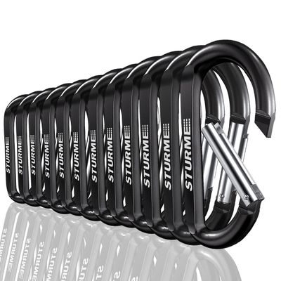 3" Aluminum D Ring Carabiners Clip D Shape Spring Loaded Gate Small Keychain Carabiner Clip Set for Outdoor Camping Mini Lock Snap Hooks Spring Link Key Chain Durable Improved 12 PCS (Black)