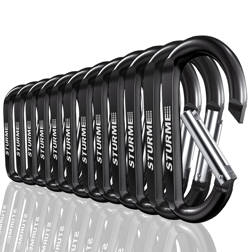 3" Aluminum D Ring Carabiners Clip D Shape Spring Loaded Gate Small Keychain Carabiner Clip Set for Outdoor Camping Mini Lock Snap Hooks Spring Link Key Chain Durable Improved 12 PCS (Black)