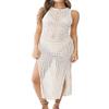bestyou Crochet Cover Ups for Women Hollow Out Sleeveless Bikini Swimsuit Swimwear Side Split Long Beach Dresses (Off White C) view 1