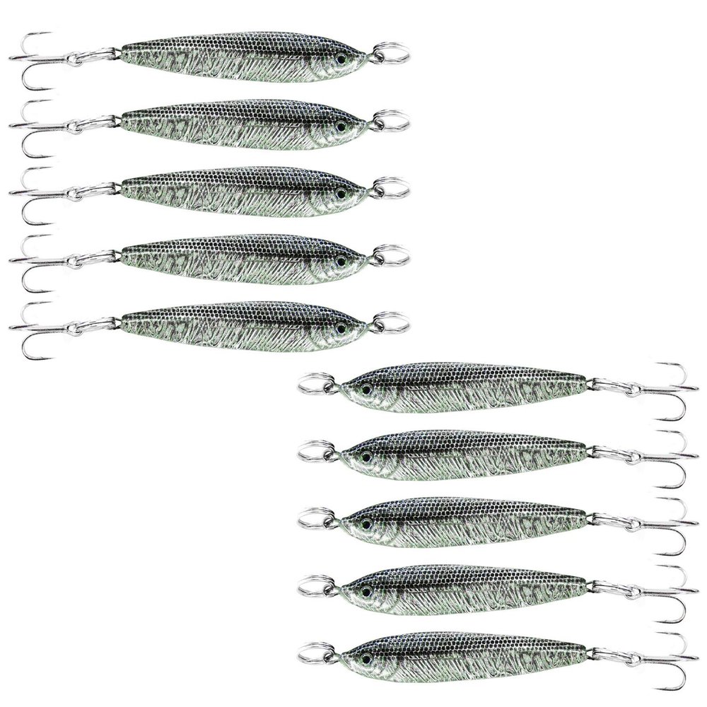10pcs Silver Black 1oz Fishing Metal Mega Live Bait Jig with a Treble Hook