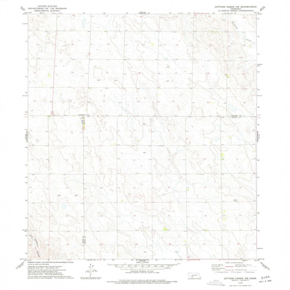 YellowMaps Dittons Creek NE NE topo map, 1:24000 Scale, 7.5 X 7.5 Minute, Historical, 1973, Updated 1977, 26.9 x 22 in - Tyvek