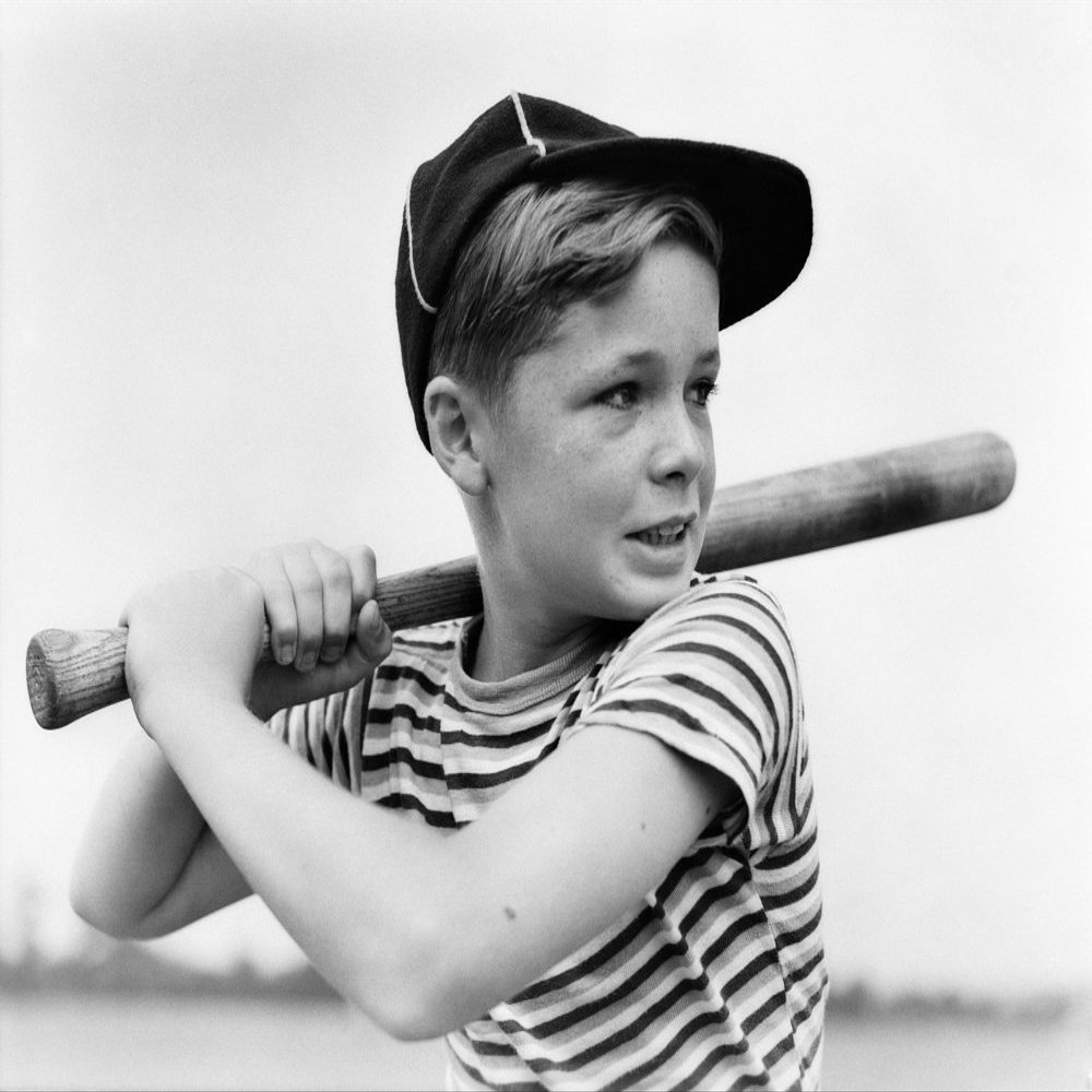 1930s Boy At Bat Wearing A Horizontal Striped Tee Shirt And Baseball Cap Poster Print By Vintage Collection (22 X 28)