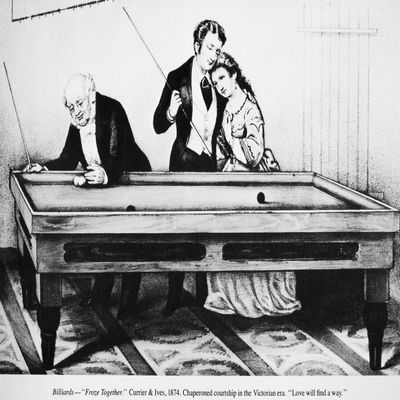 Billiards 1874 NFroze Together Lithograph 1874 By Currier & Ives Poster Print by (24 x 36)