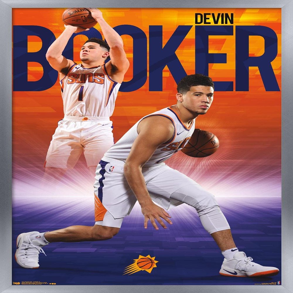 Trends International NBA Phoenix Suns - Devin Booker 18 Wall Poster, 34L x 22.4W, Silver Framed Version