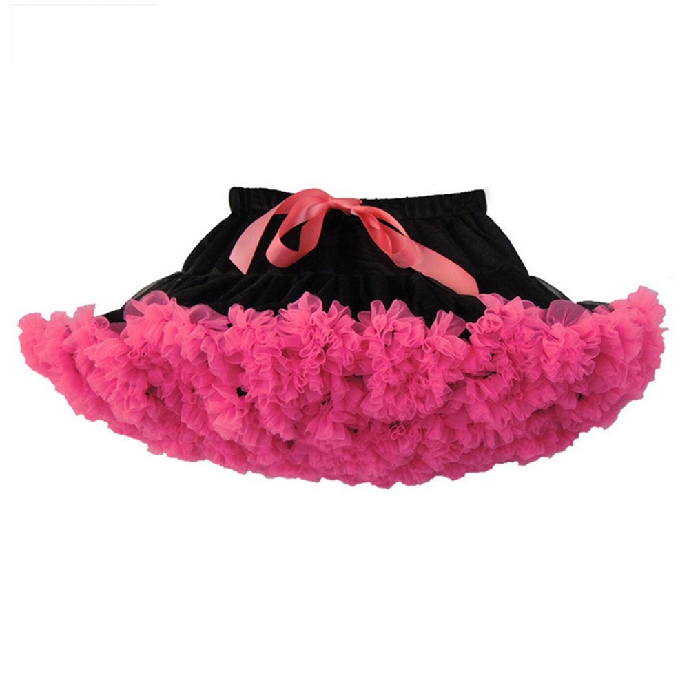 MizHome Girls Fluffy Tulle Pleated Tutu Skirt Princess Ballet Dance Dress Tiered Black and Rose XS