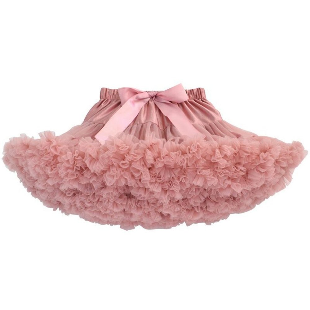 MizHome Girls Fluffy Tulle Pleated Tutu Skirt Princess Ballet Dance Dress Tiered Pale Mauve M