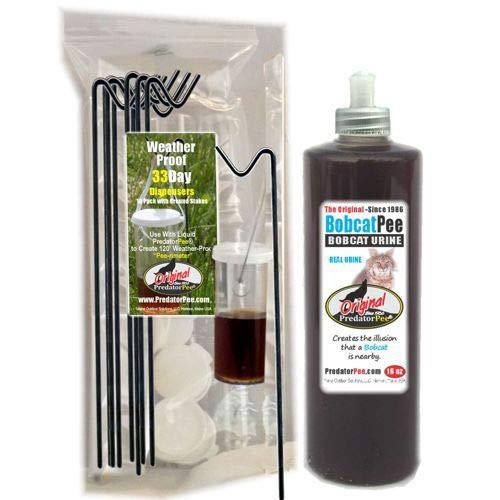 PredatorPee Original Bobcat Urine - Territorial Marking Scent - 16oz Bottle Combo with 33 Day Dispensers
