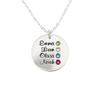 AJ's Collection Personalized Round Four Stacked Names Sterling Silver Necklace With Birthstone Setting. Customize a Round Charm. Choice of Sterling Silver Chain. Gift For Her and All Occasions view 1