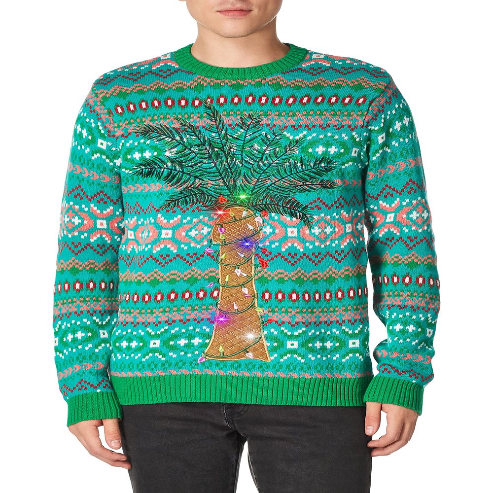 Blizzard Bay Mens Men's Ugly Christmas Light Up Sweater, Brown, Small US