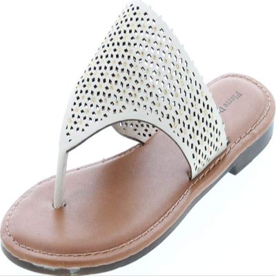 Pierre Dumas Women's Azaria-7 Vegan Leather Perforated Accents Flip-Flops Flats Sandals,Nude,11
