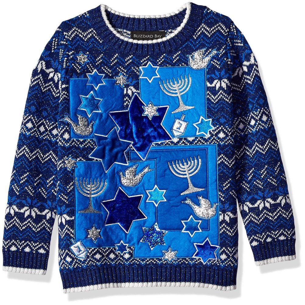 Blizzard Bay Big Boy's Long Sleeve Crew Neck Stars Ugly Christmas Sweater Sweater, Blue Combo, XL 18/20