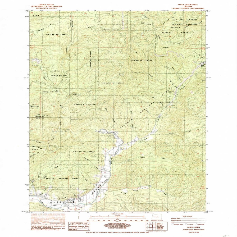 YellowMaps Alsea OR topo map, 1:24000 Scale, 7.5 X 7.5 Minute, Historical, 1985, Updated 1985, 26.9 x 21.9 in - Tyvek