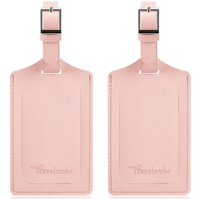 Travelambo Luggage Tags for Suitcases Faux Leather Privacy Protection 2 Pack Bag Tags Travel Accessories Essential, Lotus Pink
