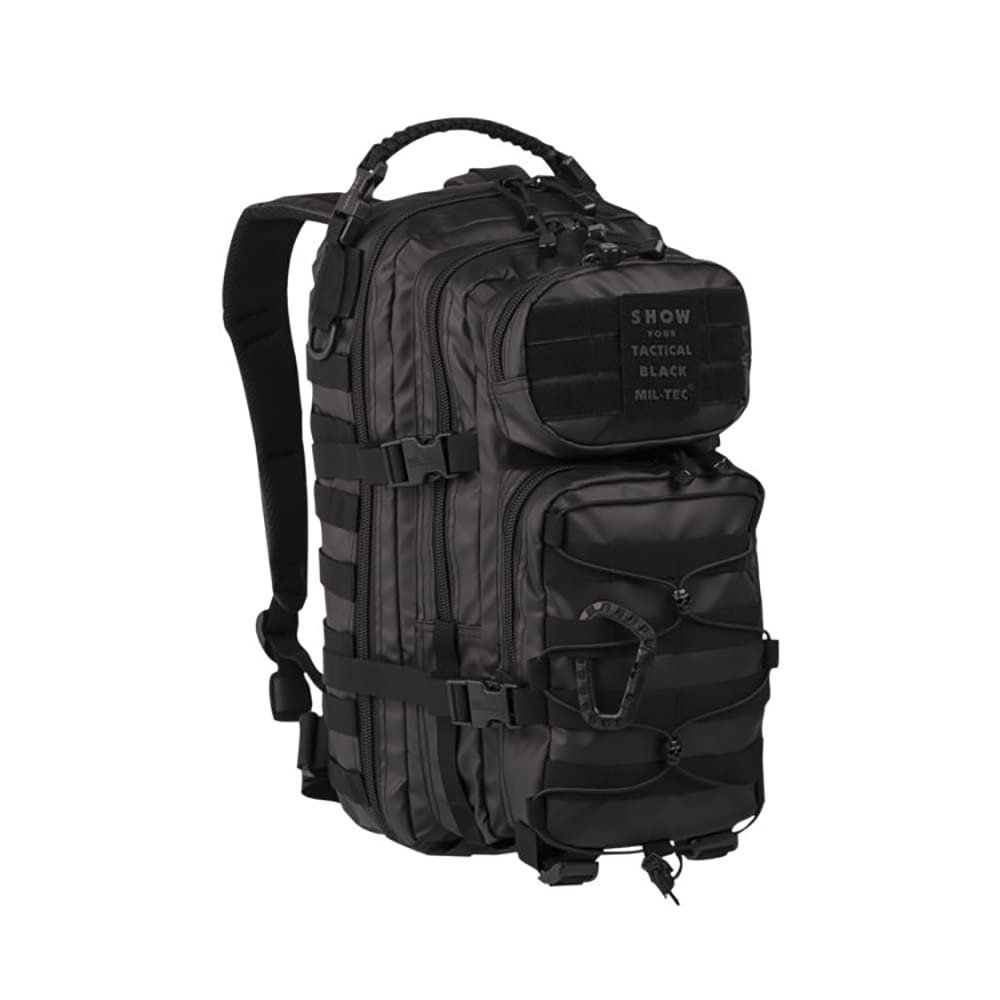Mil-Tec Unisex Tactical Assault Pack - Rugged Durable Lightweight Ergonomic Versatile Outdoor Camping Hiking Backpack with Adjustable Padded Shoulder Straps & MOLLE Loops, Black, 20L