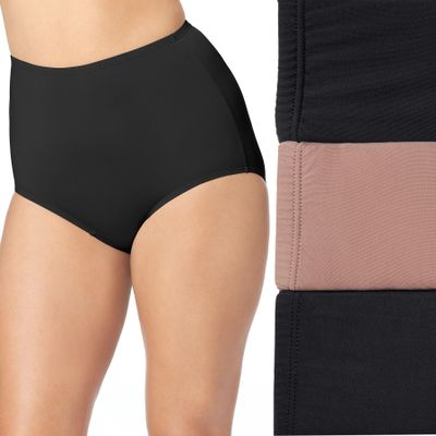 Olga Women's Without A Stitch 3 Pack Brief Underwear, Black/Toasted Almond/Black, XXL