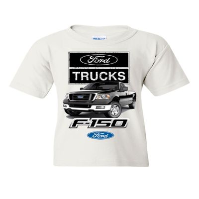 Ford Pickup Trucks F-150 Youth T-Shirt Offroad Country Built Tough 4X4 Kids Tee White Small
