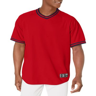 Holloway Augusta Sportswear Retro V-Neck Men's Baseball Jersey, Scarlet | Navy, XXX-Large