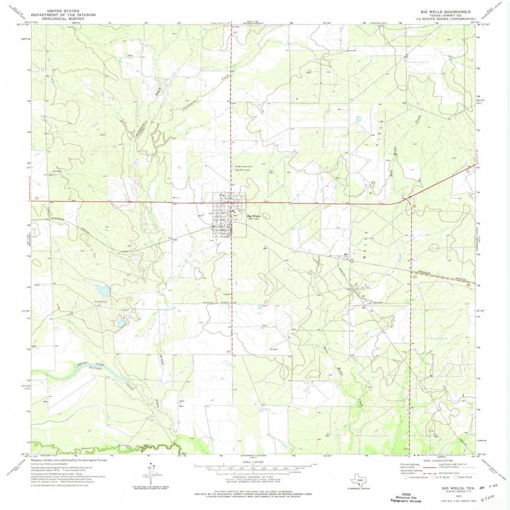 Big Wells TX topo map, 1:24000 Scale, 7.5 X 7.5 Minute, Historical, 1972, Updated 1974, 27.3 x 23.3 in - Tyvek