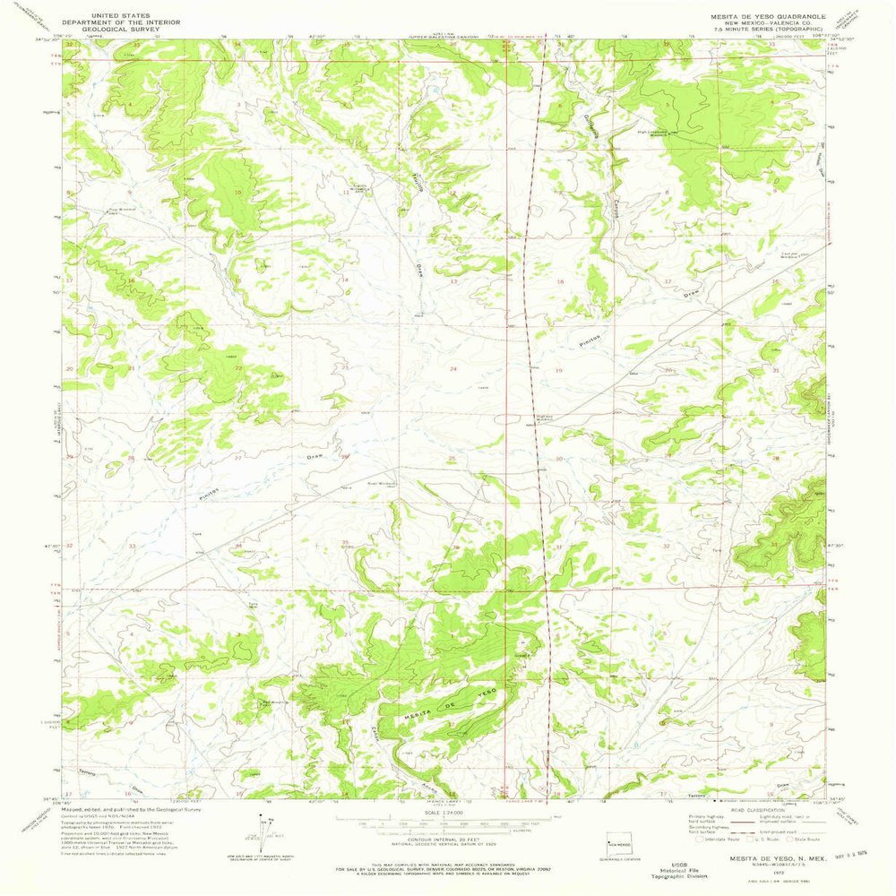 Mesita De Yeso NM topo map, 1:24000 Scale, 7.5 X 7.5 Minute, Historical, 1972, Updated 1976, 26.8 x 22 in - Tyvek