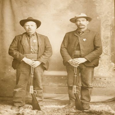Mustachioed Lawmen Posing Proudly With Their Winchester Model 94 Lever-Action Rifles Each Wears A Cartridge Belt Around His Waist And A Shiny Star Pinned Over His Heart Poster Print by W H Wolverton (