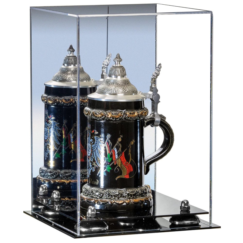 Better Display Cases Acrylic Versatile Display Case Display Case - Medium Square Box with Mirror Case, Silver Risers and Black Base 8" x 8" x 12" (V42/A060)