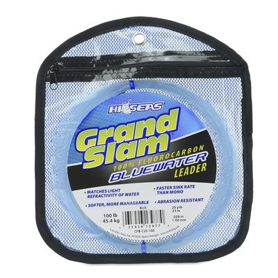 Hi-Seas Grand Slam Bluewater 100% Fluorocarbon Leader, 100 lb / 45.4 kg test, .039 in / 1.00 mm dia, Blue, 25 yd / 23 m Coil
