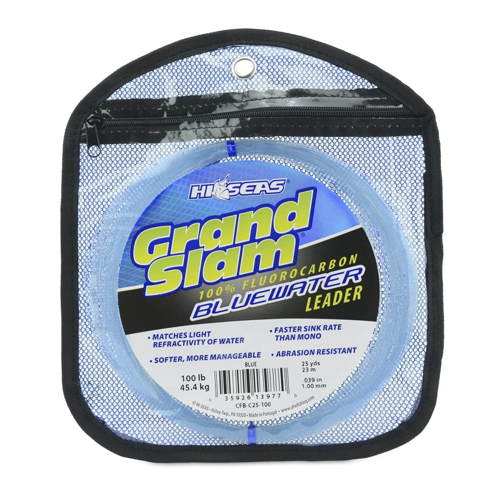 Hi-Seas Grand Slam Bluewater 100% Fluorocarbon Leader, 100 lb / 45.4 kg test, .039 in / 1.00 mm dia, Blue, 25 yd / 23 m Coil