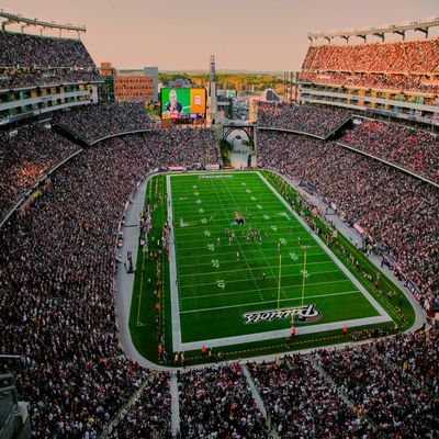 Elevated view of Gillette Stadium home of Super Bowl champs New England Patriots NFL Team play against Dallas CowboysOctober 16 2011 Foxborough Boston MA Poster Print by Panoramic Images (24 x 18)