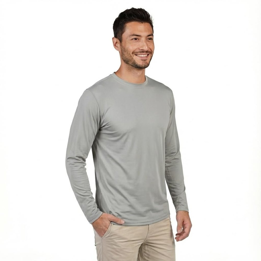 INGEAR Mens UPF 50+ Long Sleeve Sun Shirt  Quick-Dry UV Protection Rash Guard for Fishing, Hiking, Swimming & Outdoor Sports (Grey, Small)