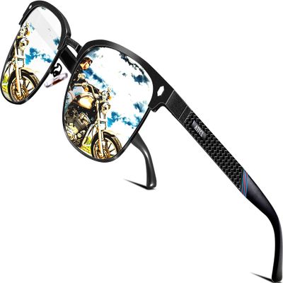 ATTCL Polarized Sunglasses for Men Driving: Lightweight Al-Mg Metal Frame Square Semi Rimless UV Protection for Travel Hiking 8188 Silver