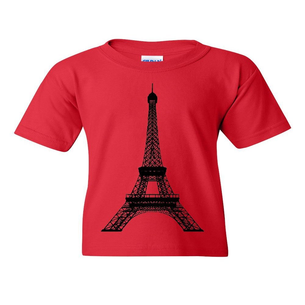 Eiffel Tower Youth T-Shirt Paris France Sightseeing Travel Europe Kids Tee Red Small