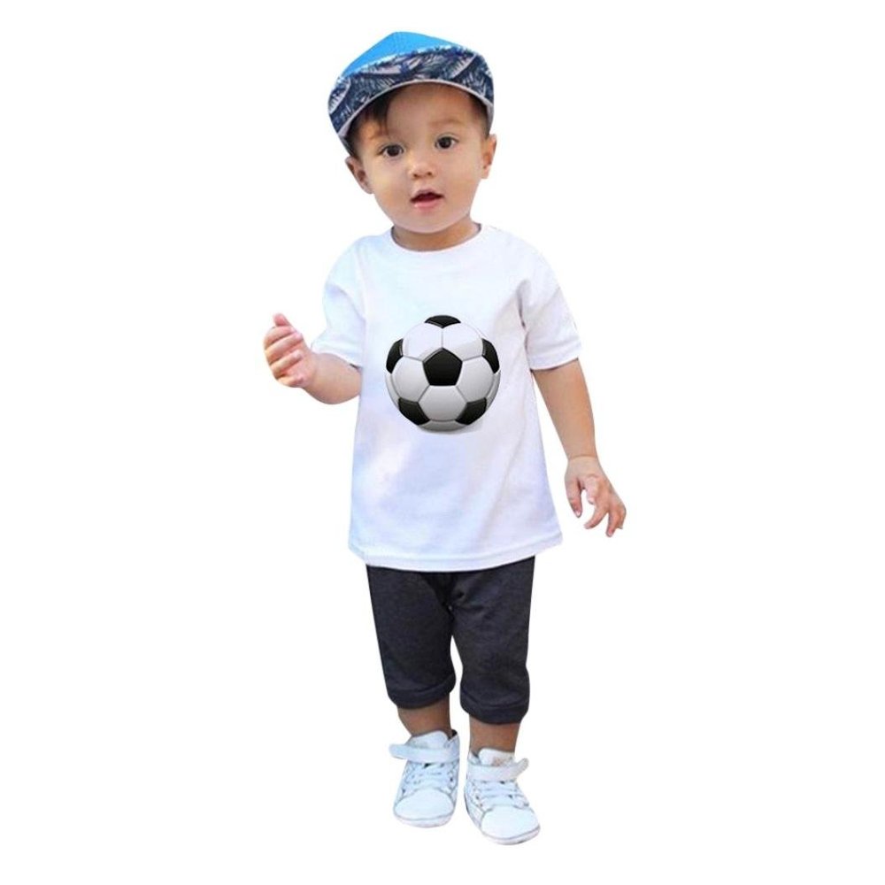 Moonker Kids T-Shirt, Children Baby Girls Boys Football Soccer Print Casual T-Shirt Tops Shirts 2-12Y (White, 5-6 Years Old)