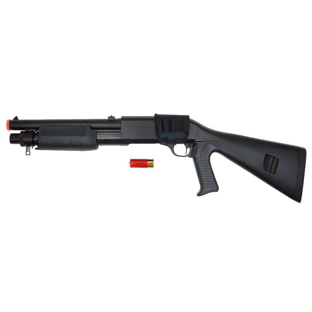 Double Eagle DE M56A CQB Tri-Burst Airsoft Spring Powered Shot Gun w/Full Stock & Pistol Grip Airsoft Toy
