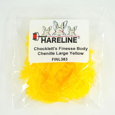 Hareline Fly Tying Chocklett's Finesse Body Chenille, Large 1 1/4 Inch - Yellow