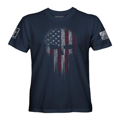 Fantastic Tees USA American Skull Patriotic Shirts for Men T-Shirt (Navy, 2XL)